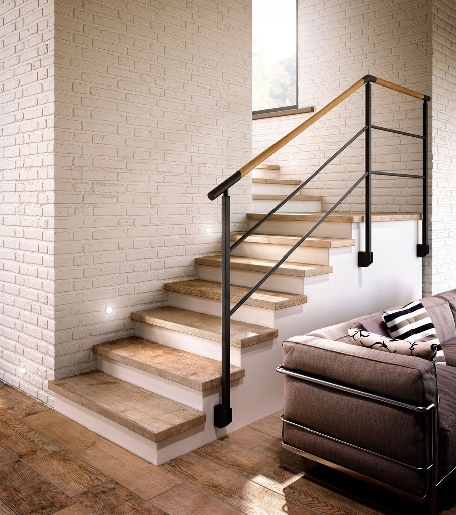кирпич в интерьере лестницы